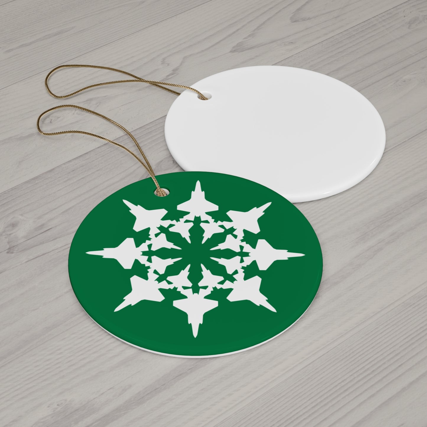 F-35A Snowflake Ceramic Ornament, 2.76", Green