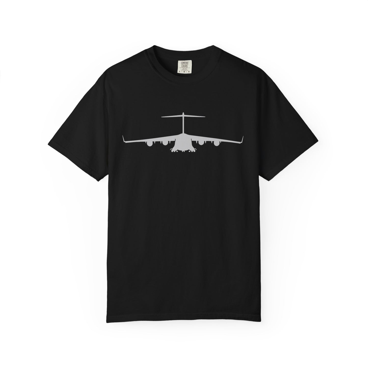 C-17 Front Silhouette Comfort Colors Unisex T-Shirt with Airplane Design, Casual Wear, Gift for Pilots, Aviation Lovers, Travel Enthusiasts, Plane Spotting