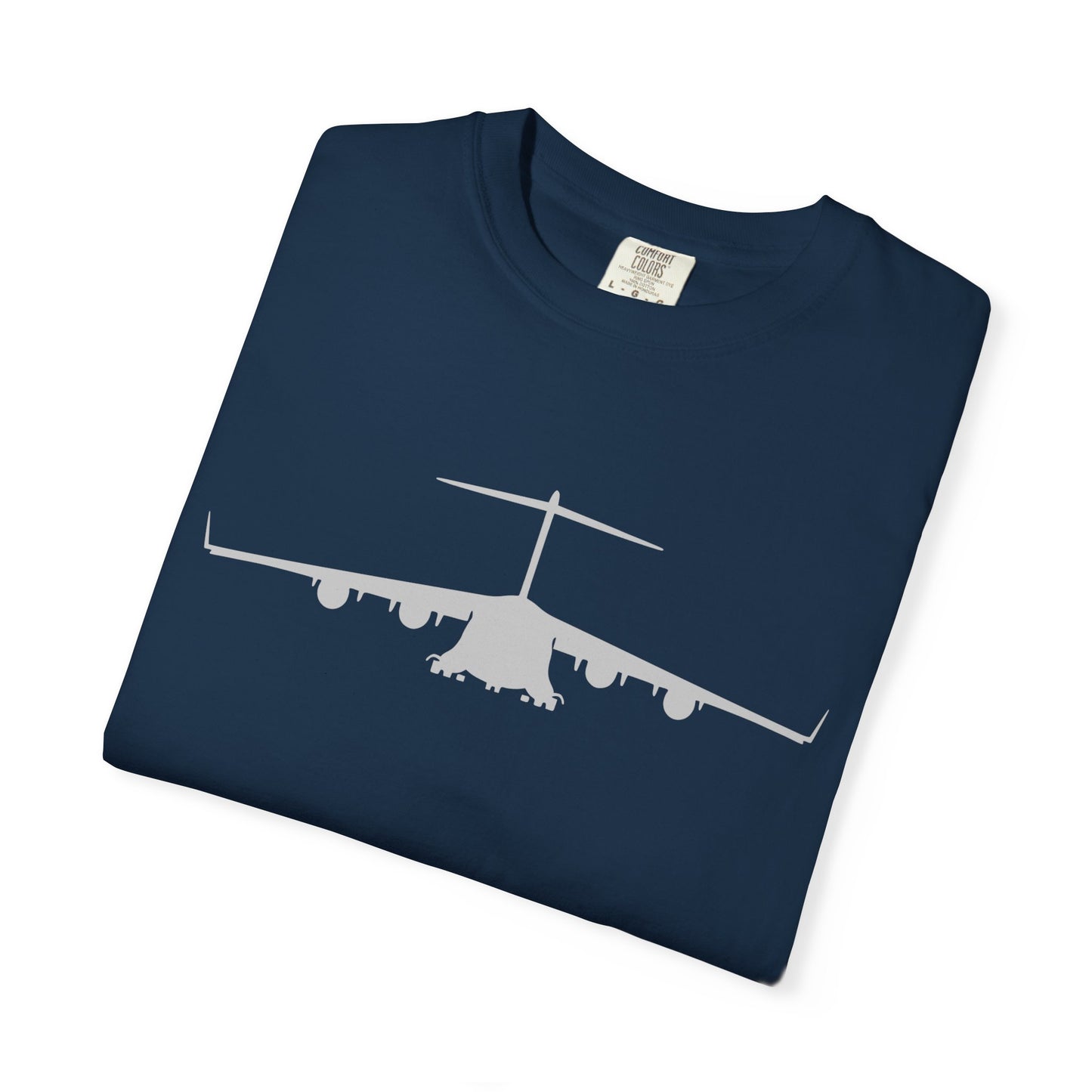 C-17 Front Silhouette Comfort Colors Unisex T-Shirt with Airplane Design, Casual Wear, Gift for Pilots, Aviation Lovers, Travel Enthusiasts, Plane Spotting