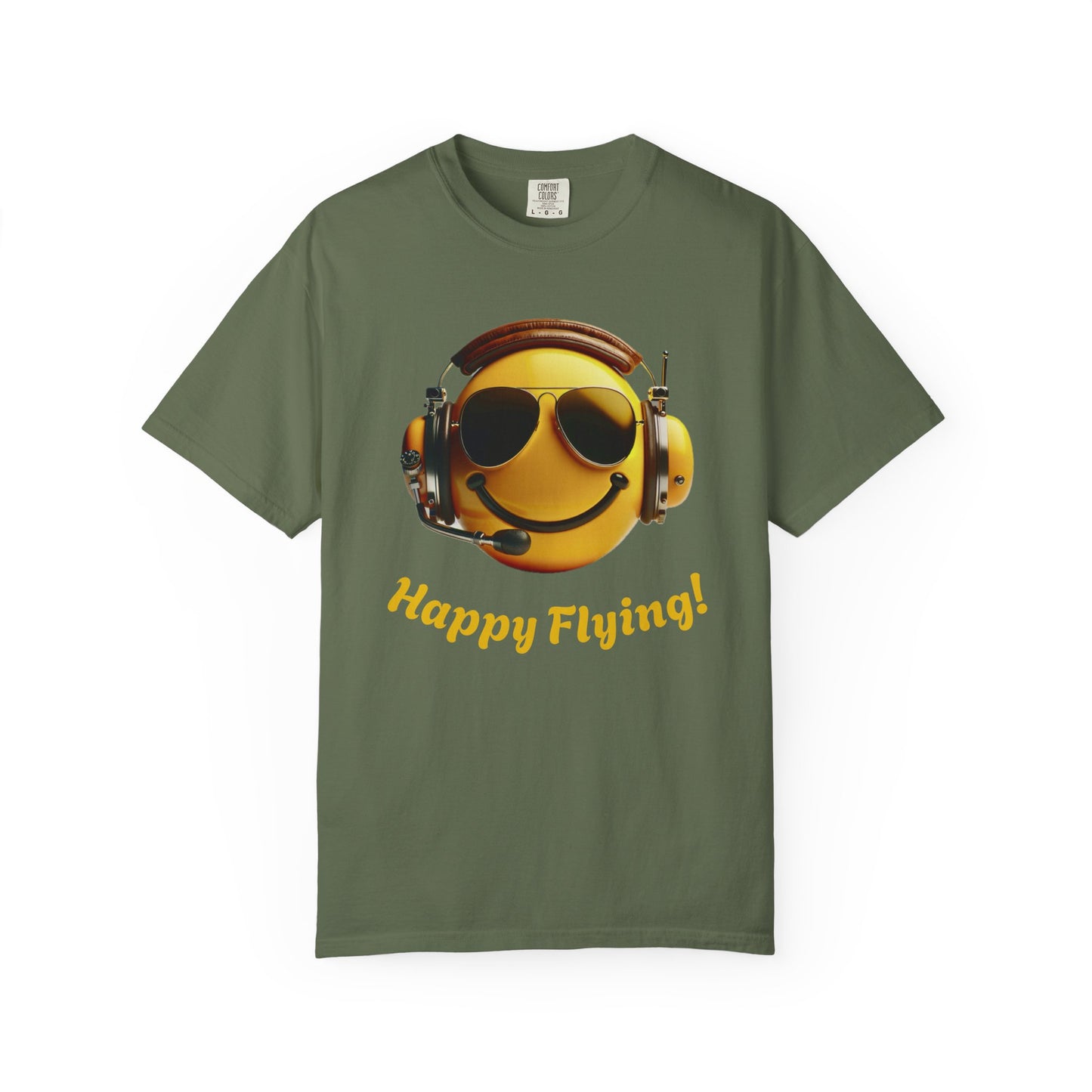 Happy Flying! - Smiley Face Comfort Colors Unisex T-Shirt, Casual Wear, Gift for Pilots, Aviation Lovers, Travel Enthusiasts, Plane Spotting