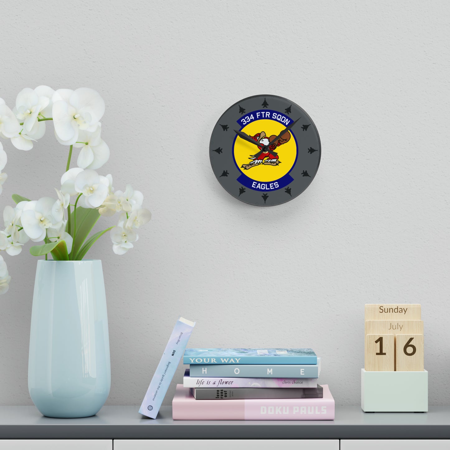 334FS "Eagles" Acrylic Wall Clock, Round or Square Options