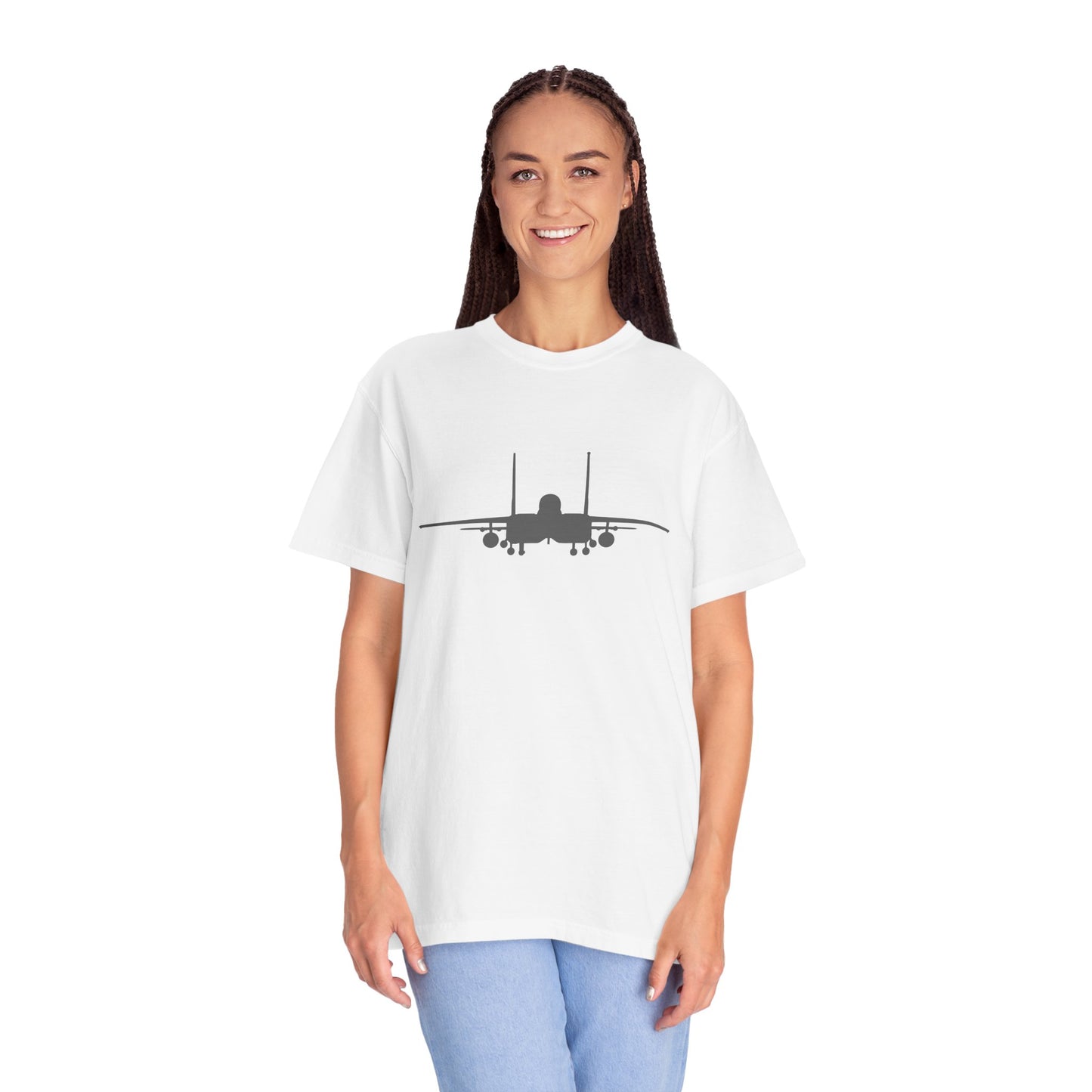 F-15E Front Silhouette Comfort Colors Unisex T-Shirt with Airplane Design, Casual Wear, Gift for Pilots, Aviation Lovers, Travel Enthusiasts, Plane Spotting