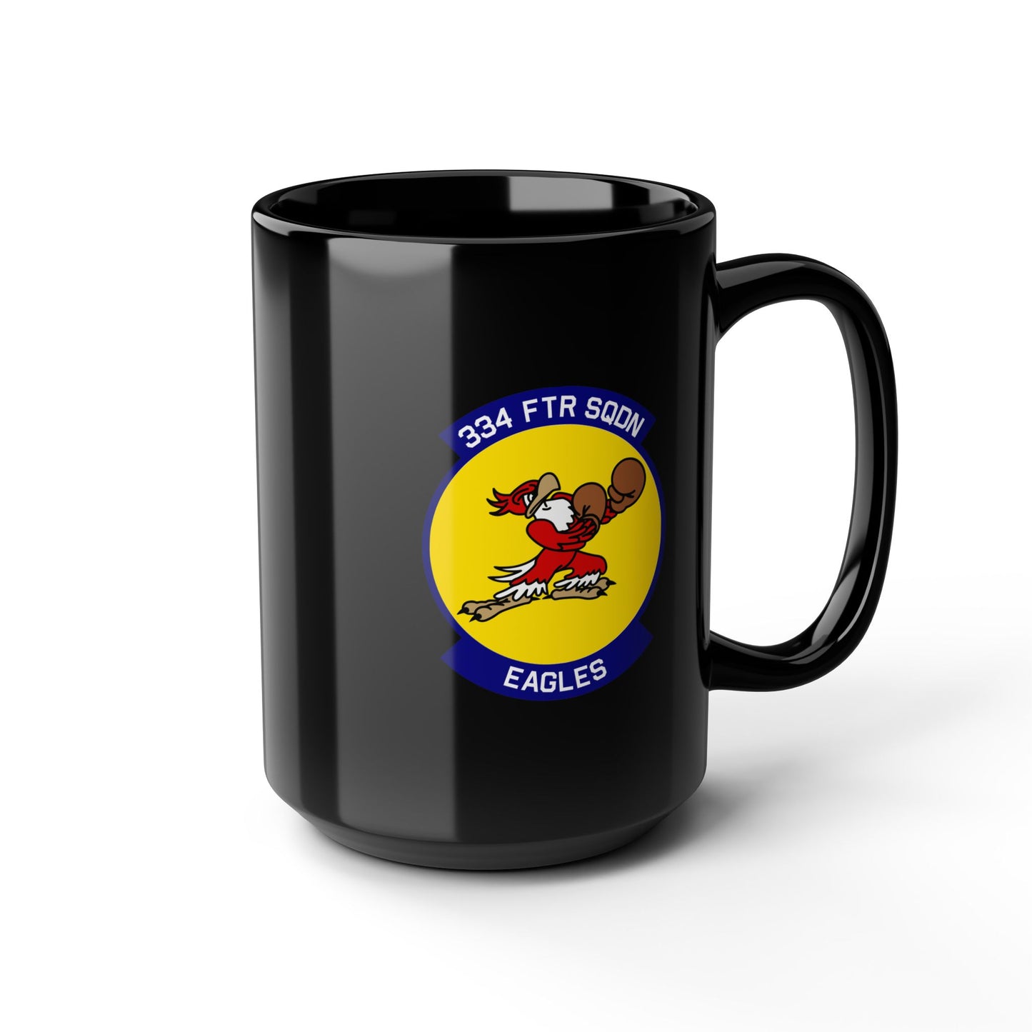 334FS & F-15E Front Silhouette Black Mug, 15oz
