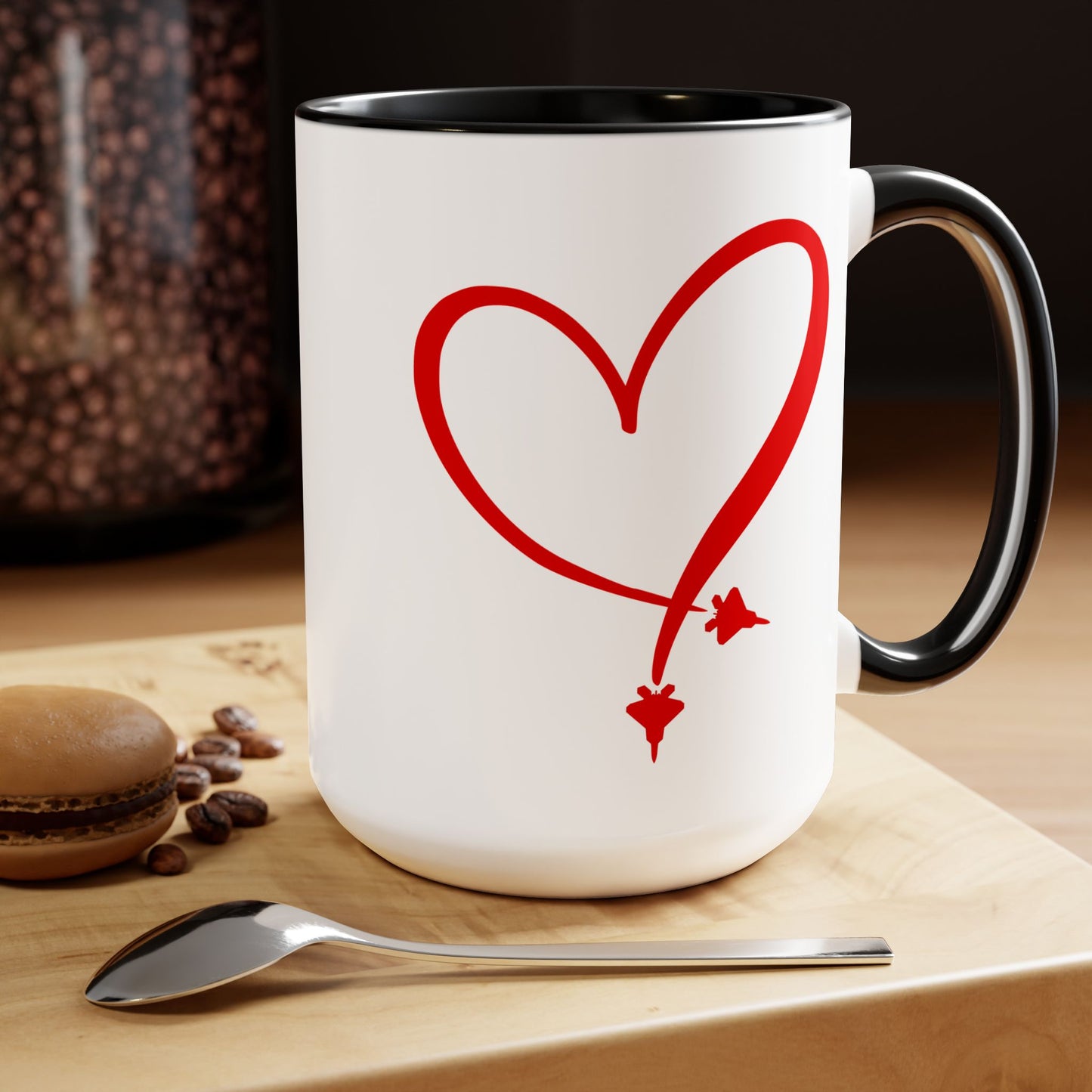 F-22 Two-Tone Heart Contrail Coffee Mugs, 15oz