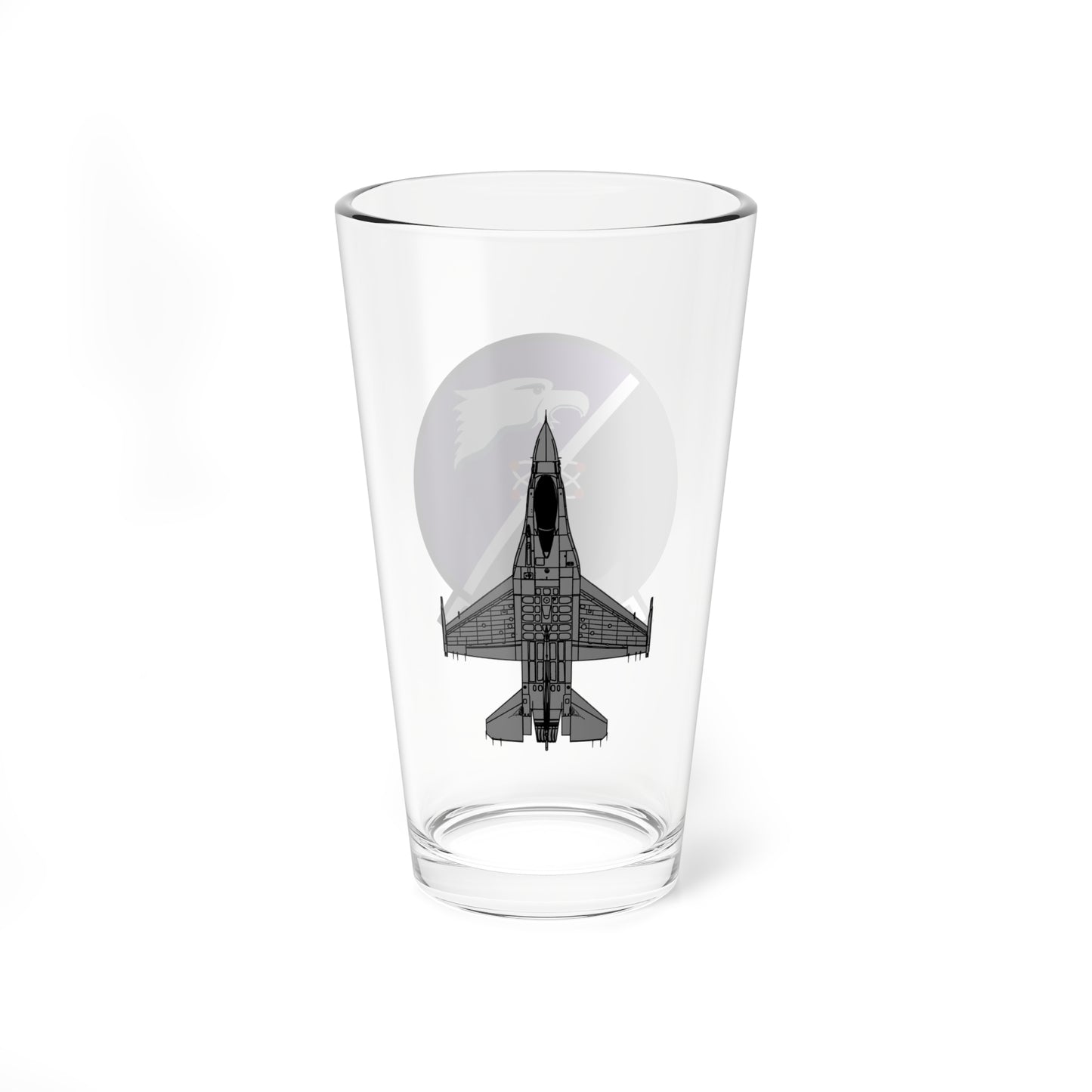 510FS "Buzzards" Mixing Glass, 16oz, with F-16 top view on opposite side