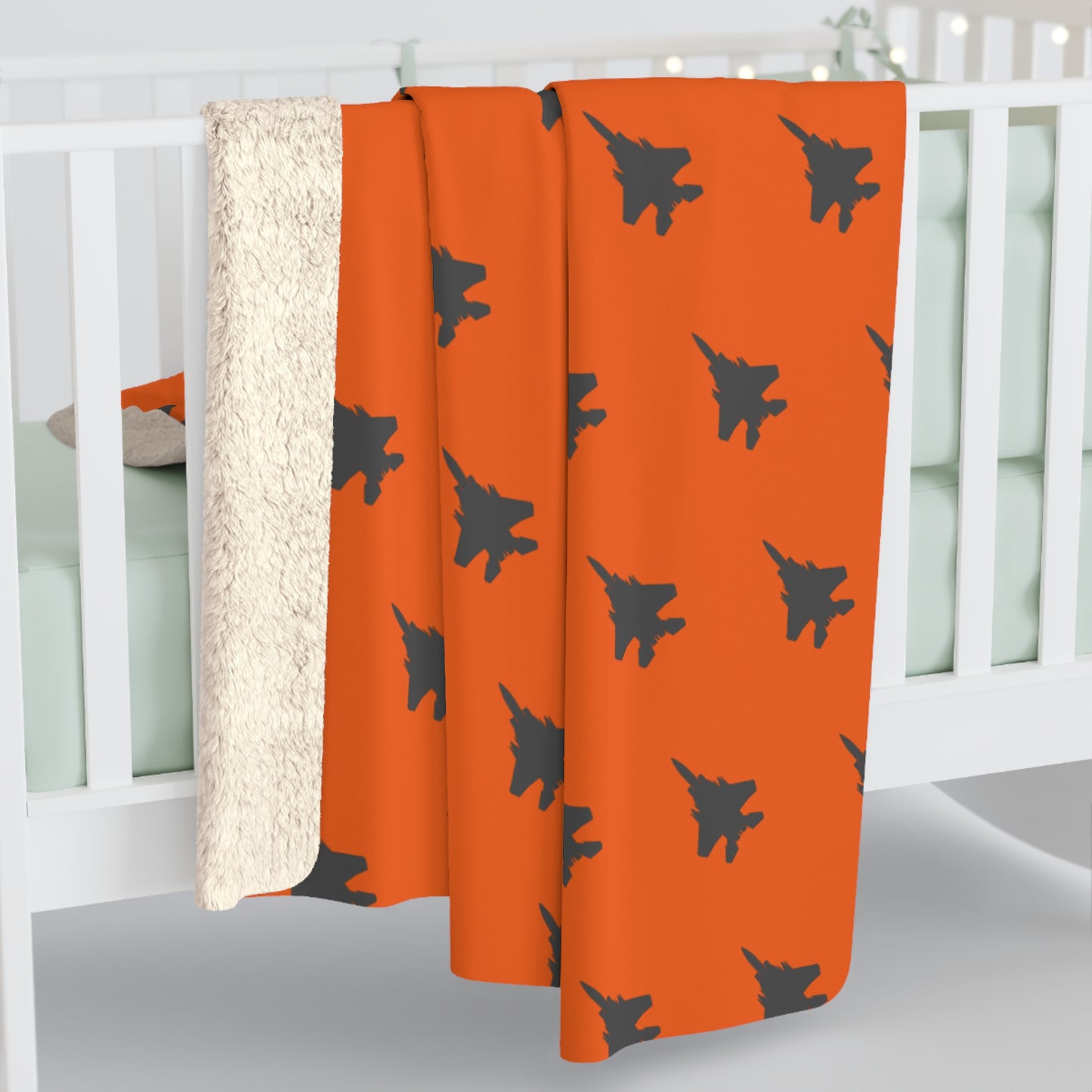 F-15E Pattern Sherpa Fleece Blanket, Orange