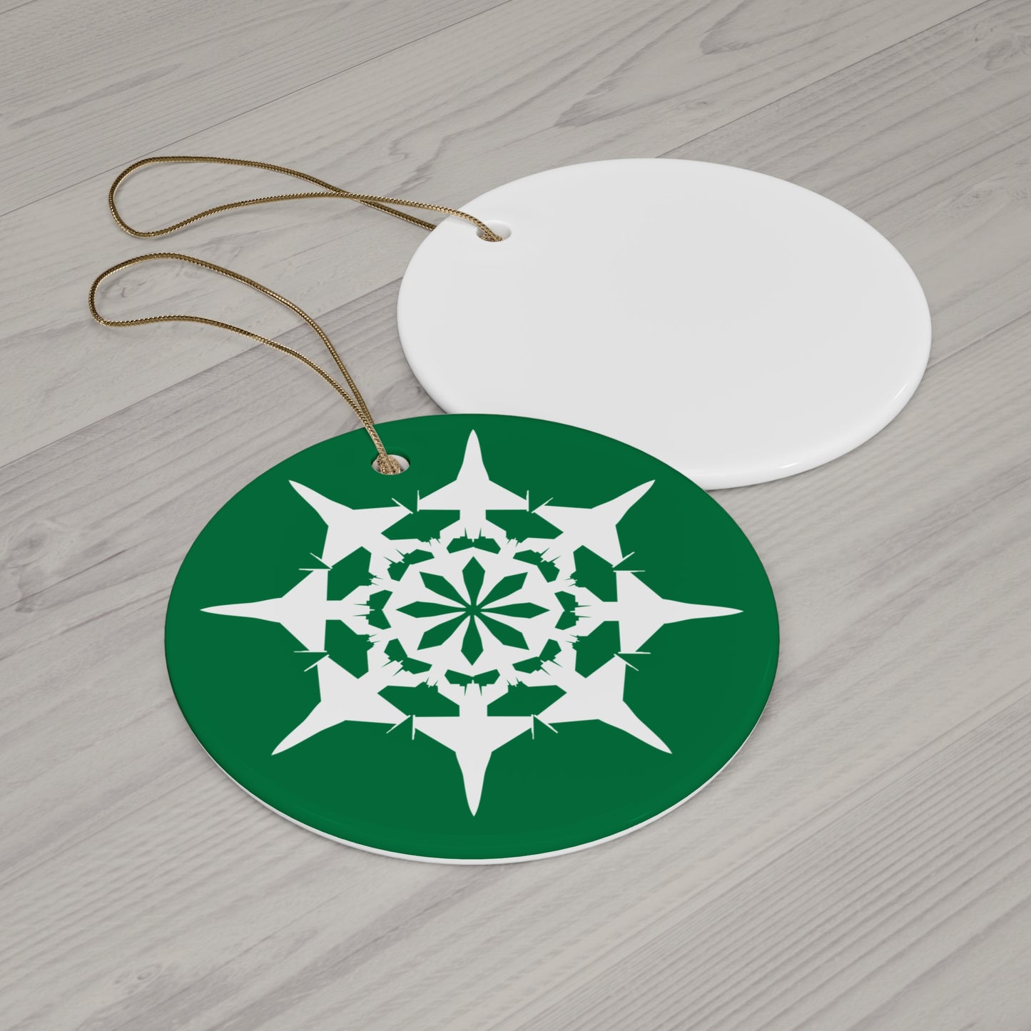 F-16 Snowflake Ceramic Ornament, 2.76", Green