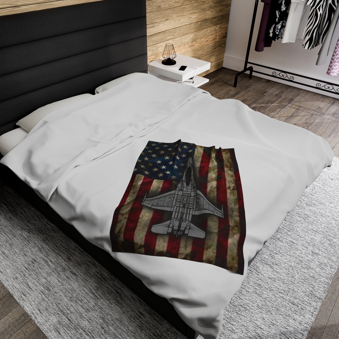 F-16 Old Glory Velveteen Plush Blanket, 3 Sizes