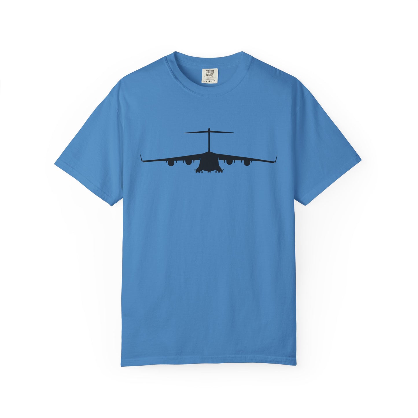 C-17 Front Silhouette Comfort Colors Unisex T-Shirt with Airplane Design, Casual Wear, Gift for Pilots, Aviation Lovers, Travel Enthusiasts, Plane Spotting