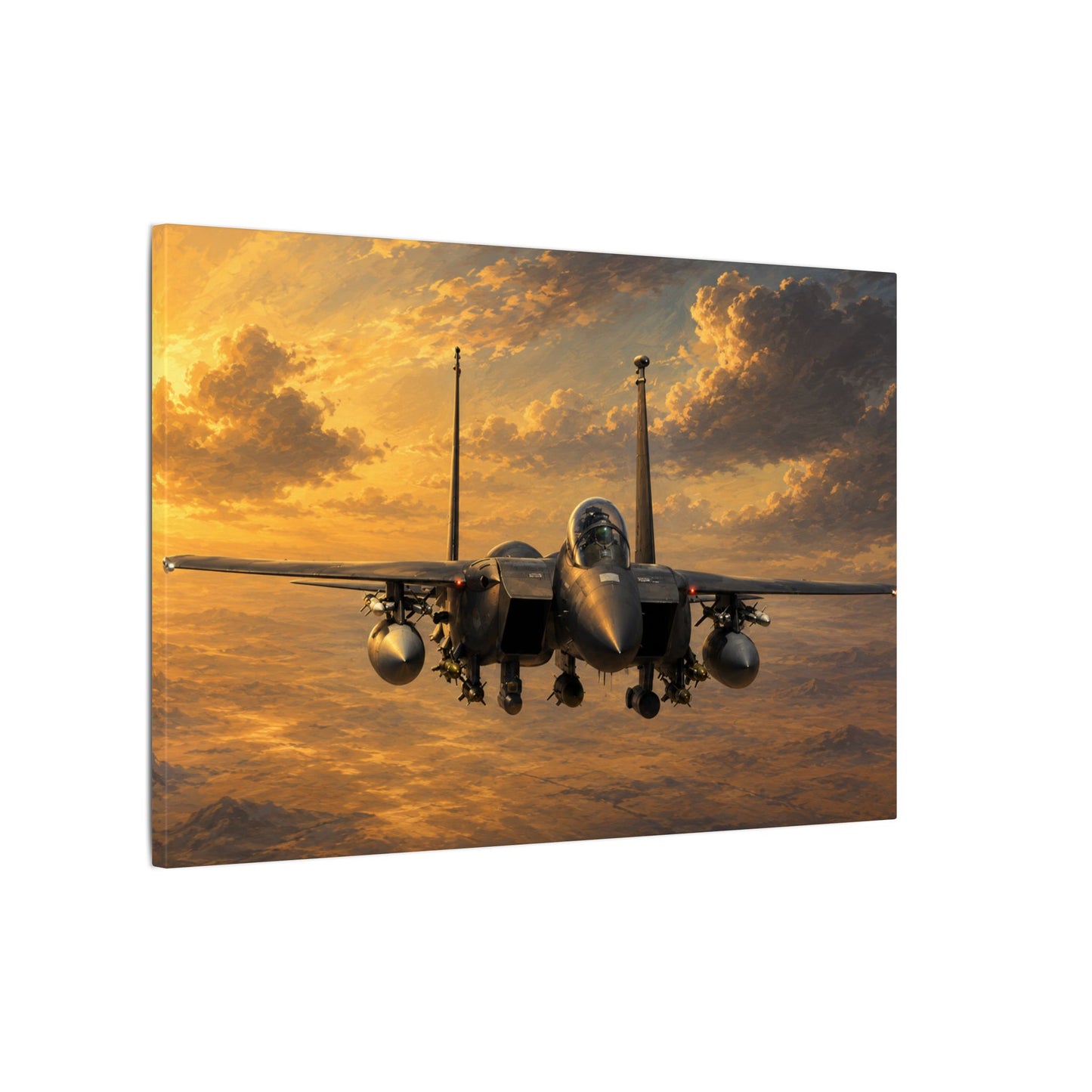 F-15E Fighter Jet Sunset Matte Canvas Print — Stretched Wall Art