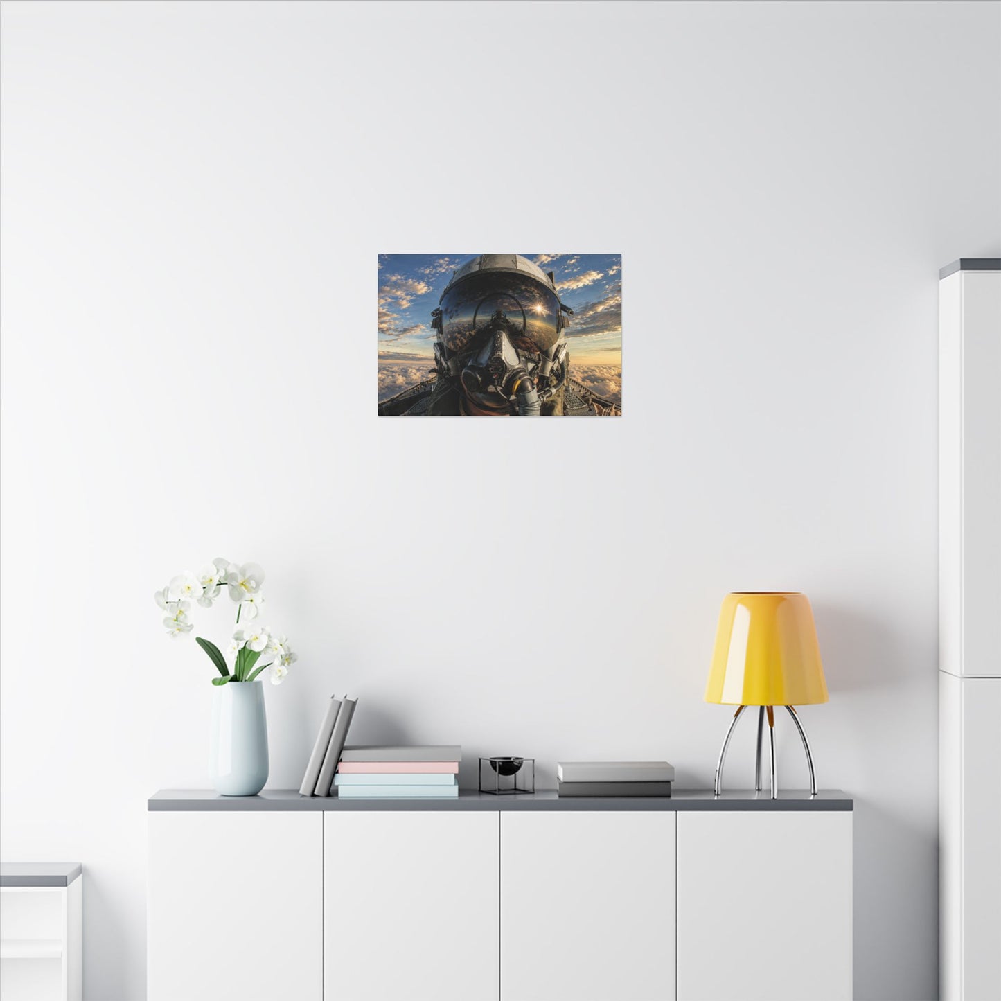 Fighter Pilot Helmet Aerial Canvas — Matte Stretched Aviation Wall Art