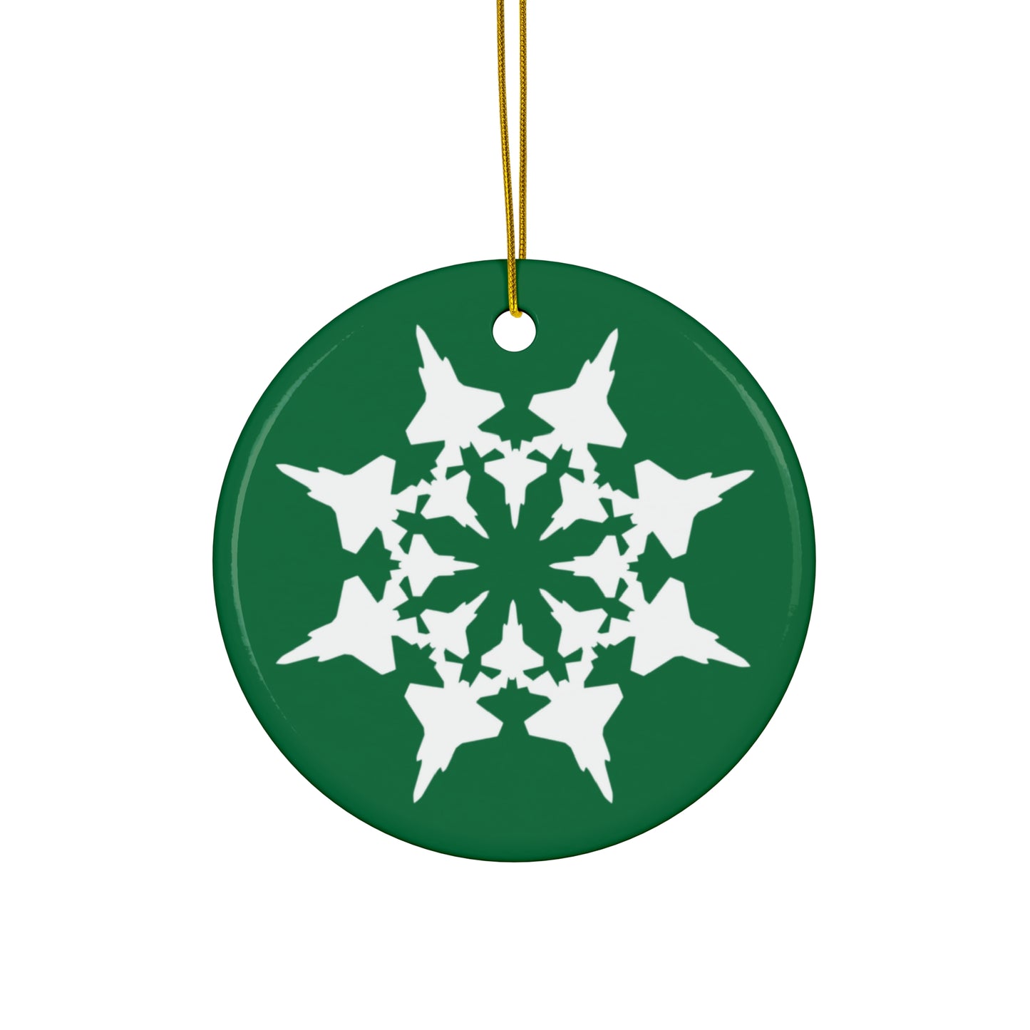 F-35A Snowflake Ceramic Ornament, 2.76", Green