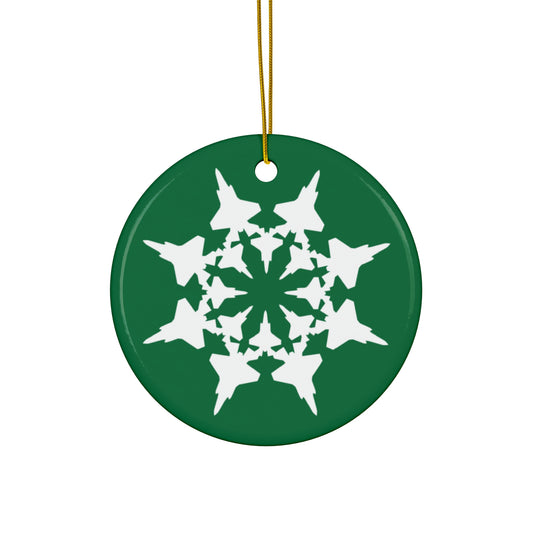 F-35A Snowflake Ceramic Ornament, 2.76", Green