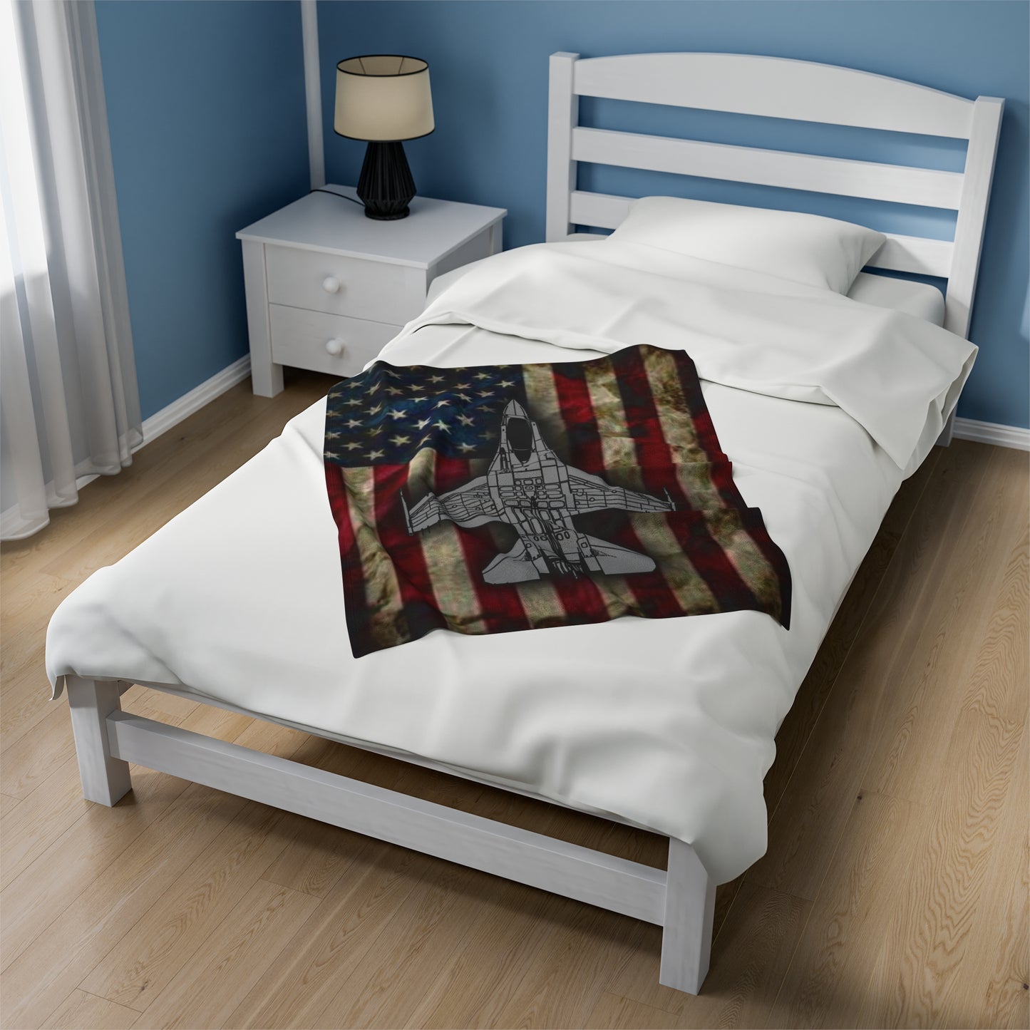 F-16 Old Glory Velveteen Plush Blanket, 3 Sizes