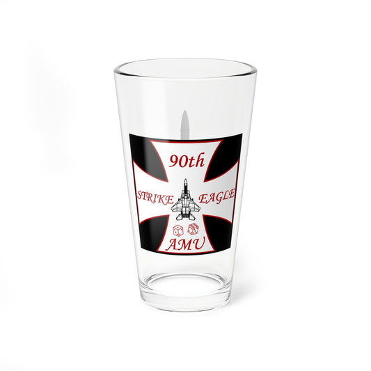 90AMU "Pair-O-Dice" Mixing Glass, 16oz, with F-15E top view on opposite side