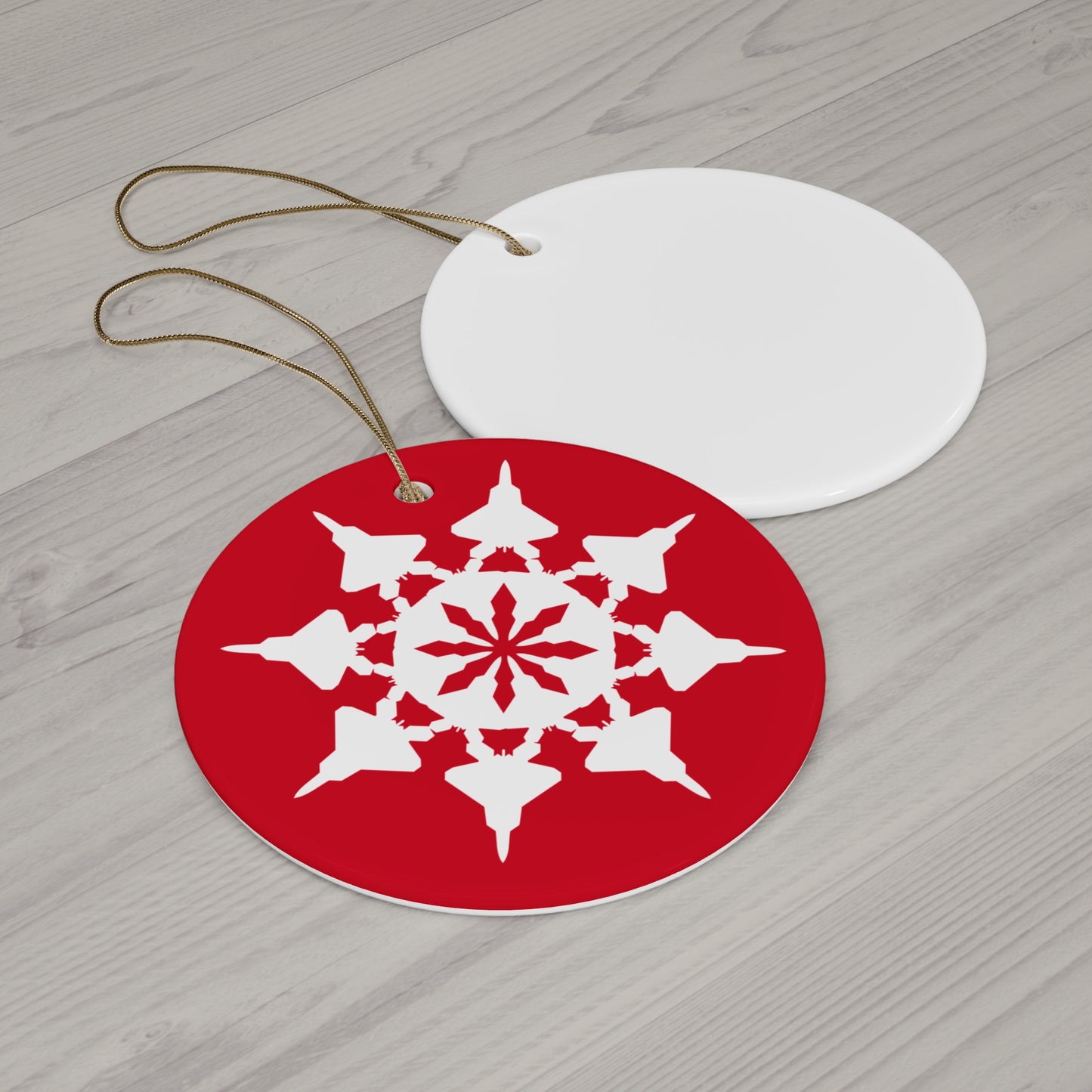 F-22A Snowflake Ceramic Ornament, 2.76", Red