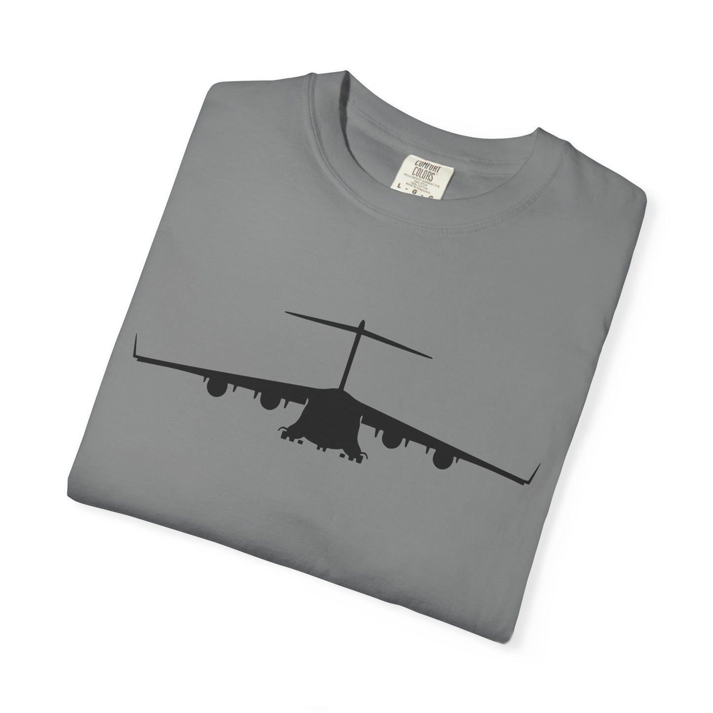 C-17 Front Silhouette Comfort Colors Unisex T-Shirt with Airplane Design, Casual Wear, Gift for Pilots, Aviation Lovers, Travel Enthusiasts, Plane Spotting