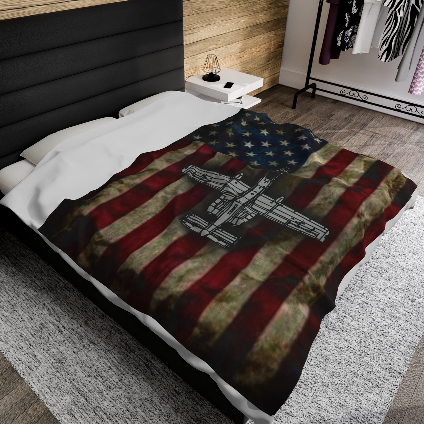 A-10 Old Glory Velveteen Plush Blanket, 3 Sizes