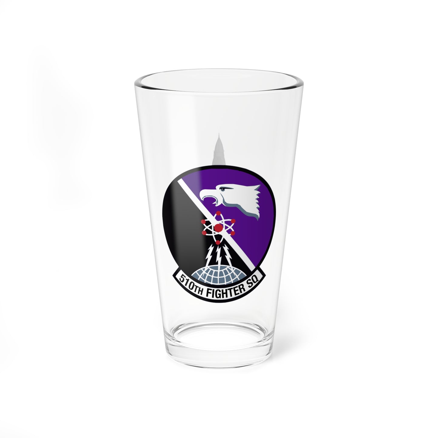 510FS "Buzzards" Mixing Glass, 16oz, with F-16 top view on opposite side