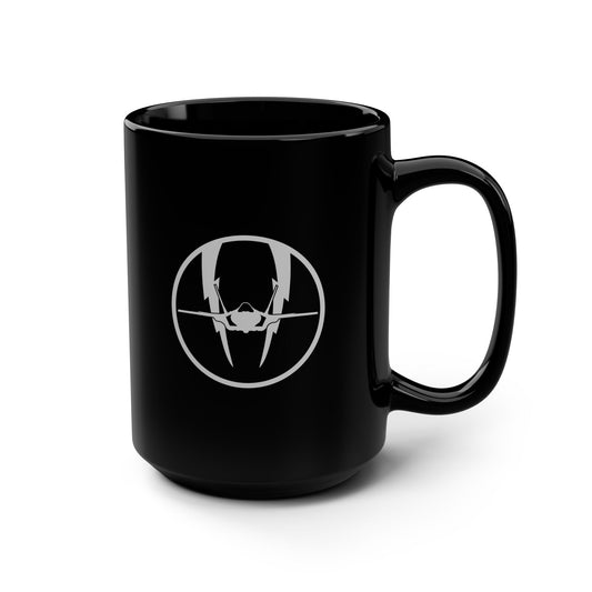 F-35 Lightning II & Front Silhouette Black Mug, 15oz