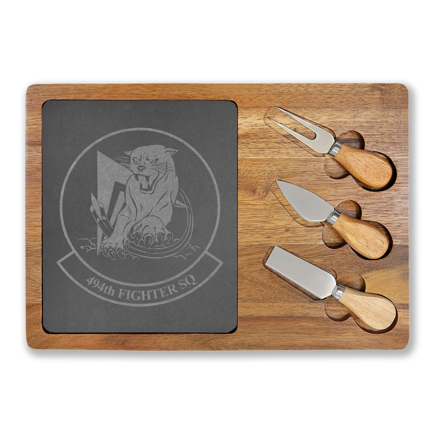 Engraved Charcuterie Board with Slate Inlay & 3-Piece Cheese Knife Set —  494FS Panthers Logo