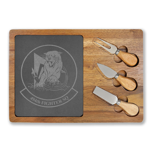 Engraved Charcuterie Board with Slate Inlay & 3-Piece Cheese Knife Set —  494FS Panthers Logo
