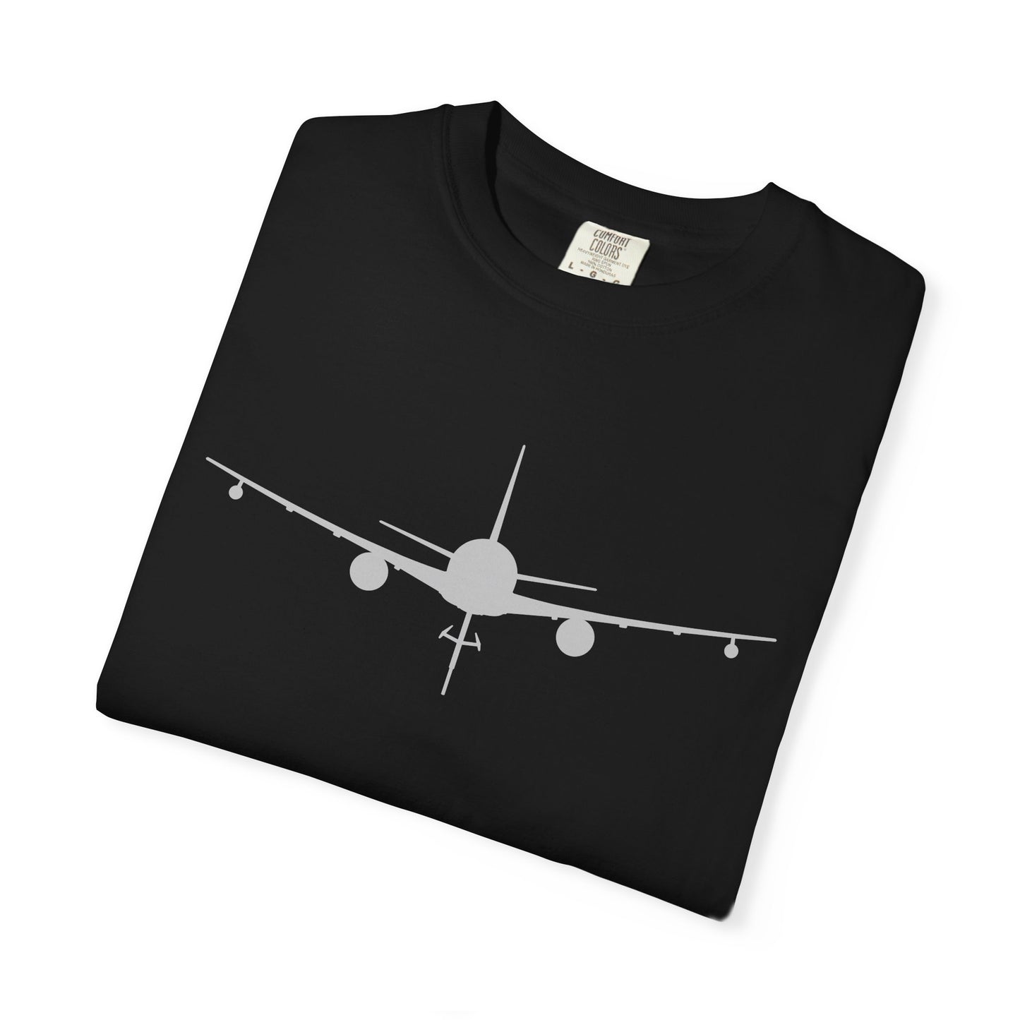 KC-46 Front Silhouette Comfort Colors Unisex T-Shirt with Airplane Design, Casual Wear, Gift for Pilots, Aviation Lovers, Travel Enthusiasts, Plane Spotting