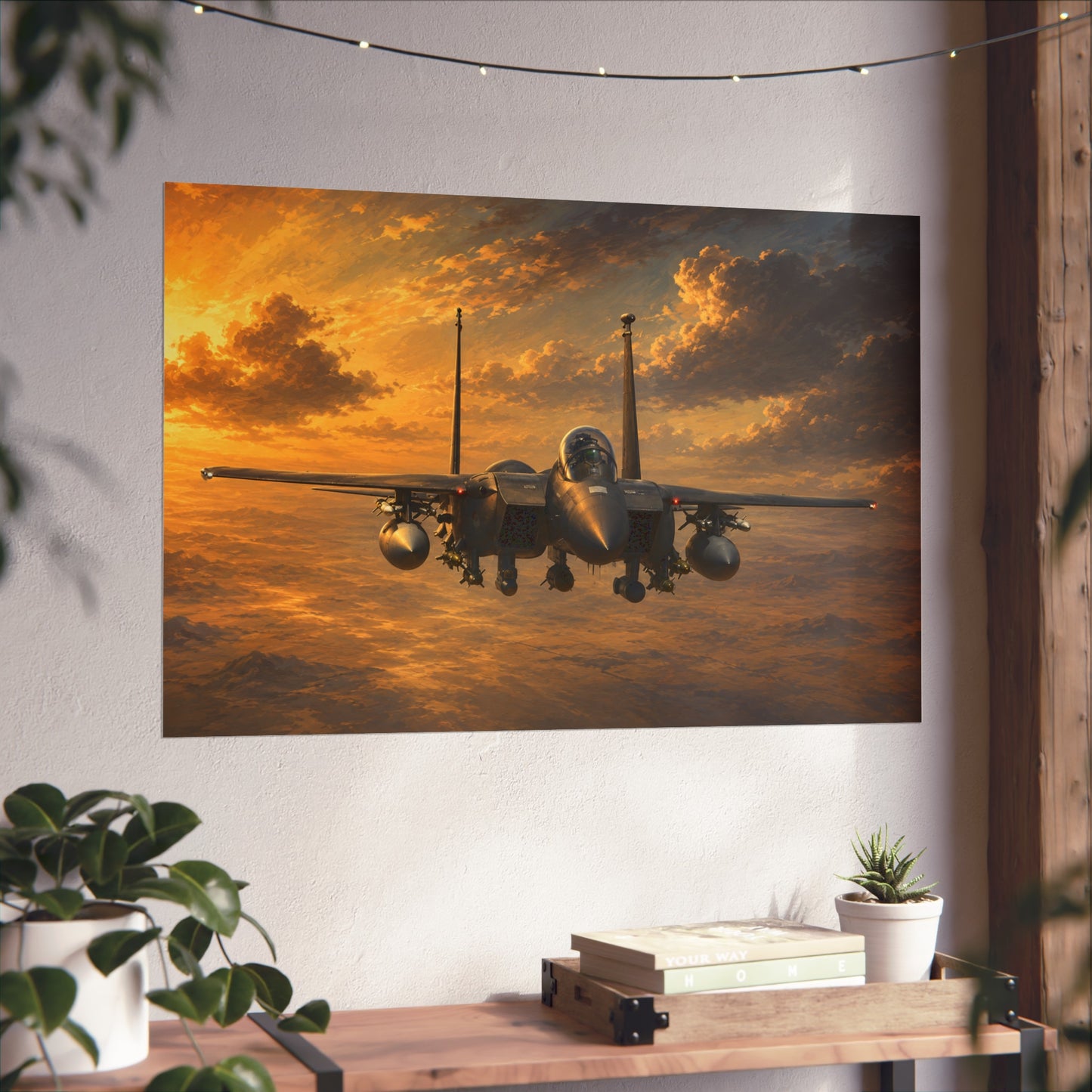 Fighter Jet Sunset Fine Art Poster — Military Aircraft Wall Art
