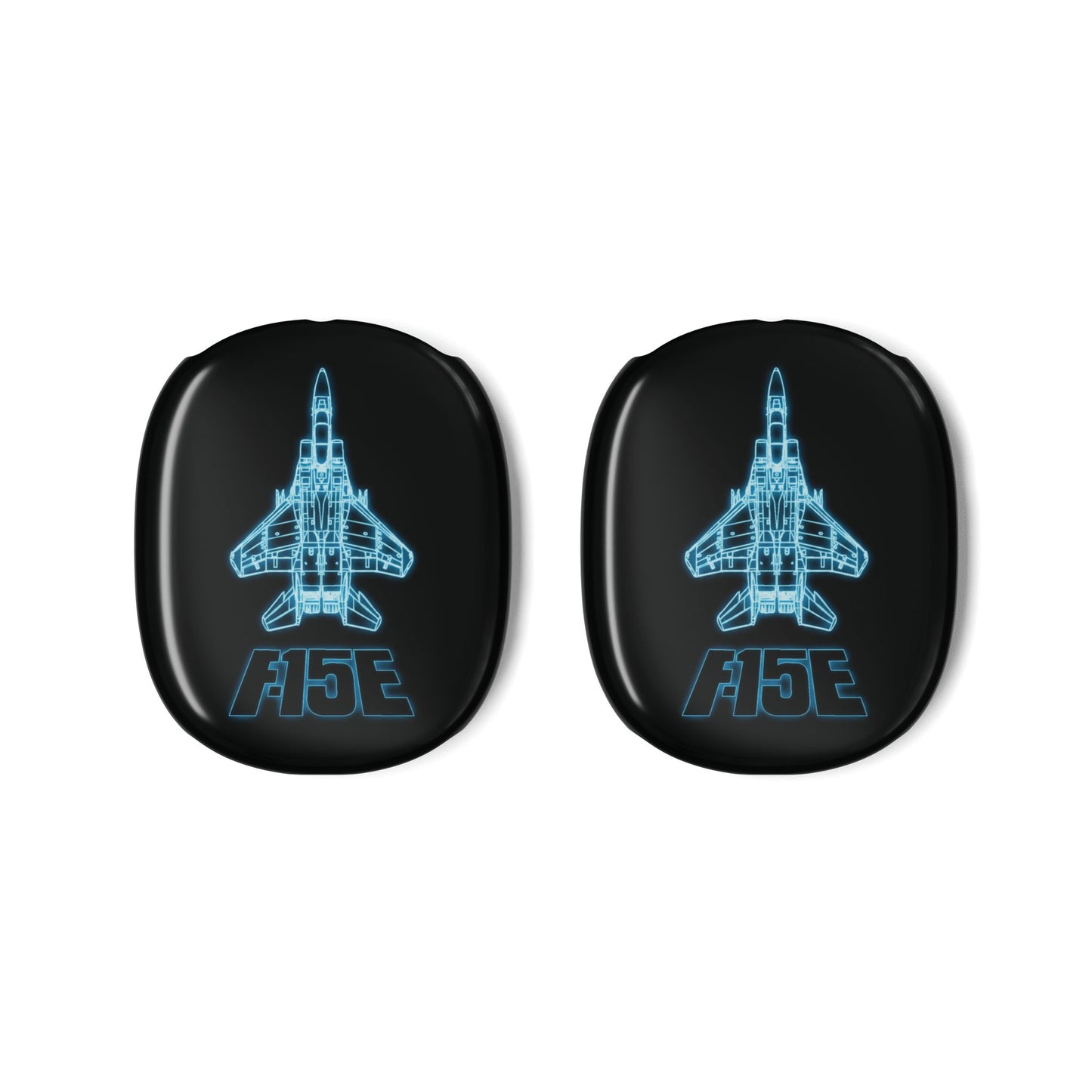 AirPods Max Case — F-15E Blue Neon Fighter Jet Blueprint Design