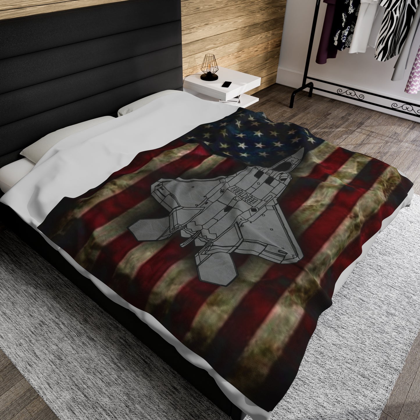 F-22 Old Glory Velveteen Plush Blanket, 3 Sizes