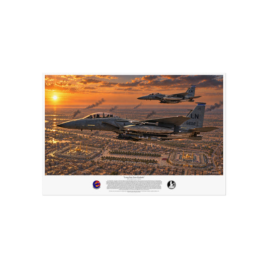 "Long Day Over Karbala" F-15E Strike Eagle Aviation Art Print | USAF Fighter Jet Wall Art | Military Aviation Artwork | Air Force Pilot & Veteran Gift