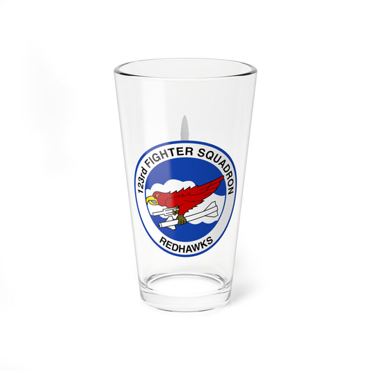 123FS "Redhawks" Mixing Glass, 16oz, with F-15EX top view on opposite side