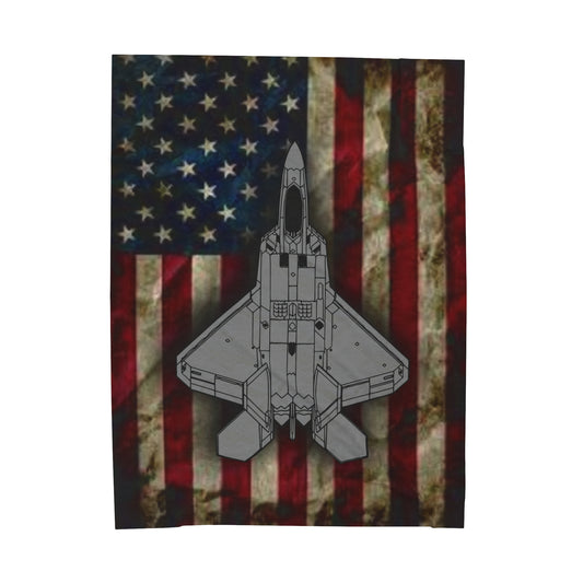 F-22 Old Glory Velveteen Plush Blanket, 3 Sizes