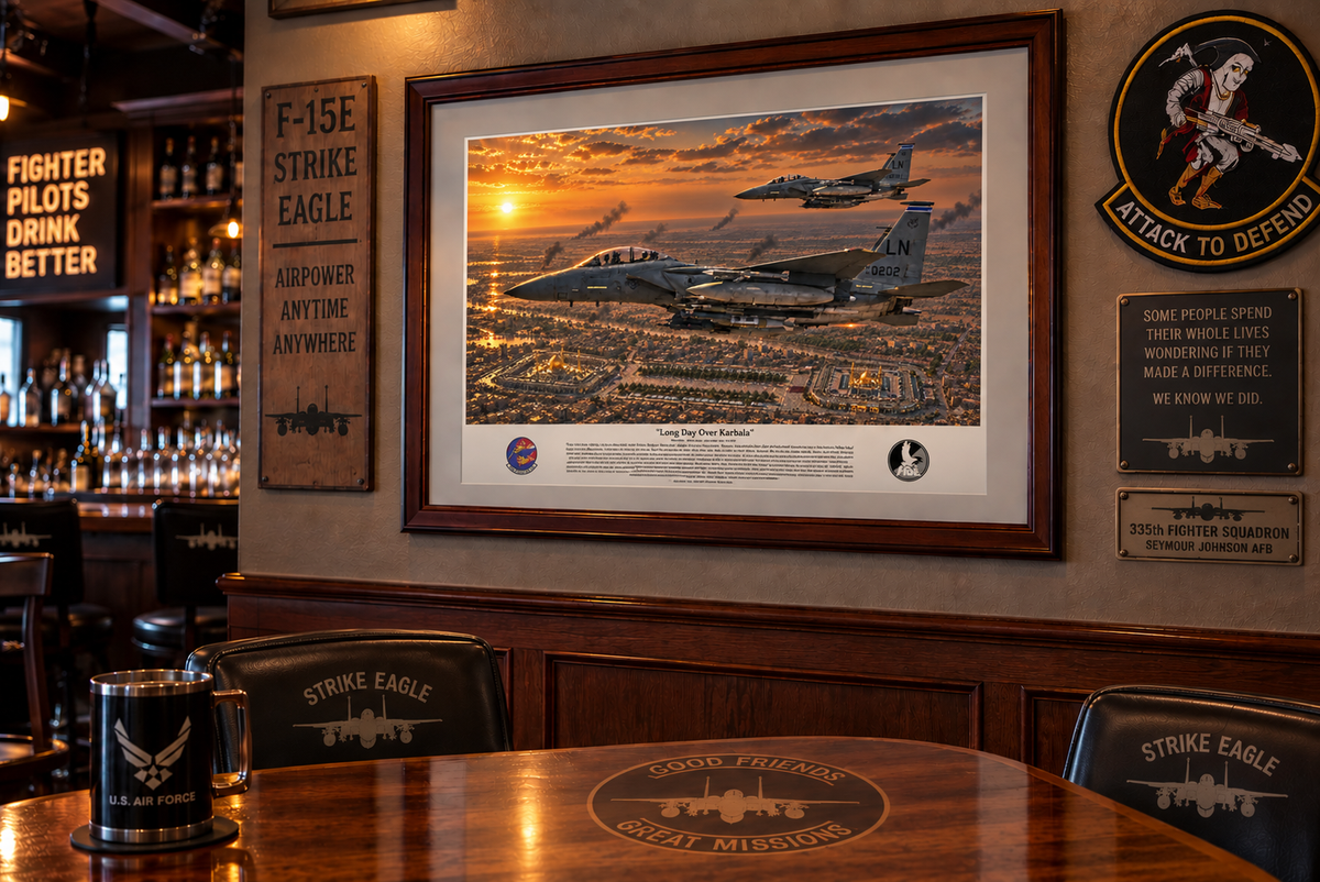 "Long Day Over Karbala" F-15E Strike Eagle Aviation Art Print | USAF Fighter Jet Wall Art | Military Aviation Artwork | Air Force Pilot & Veteran Gift