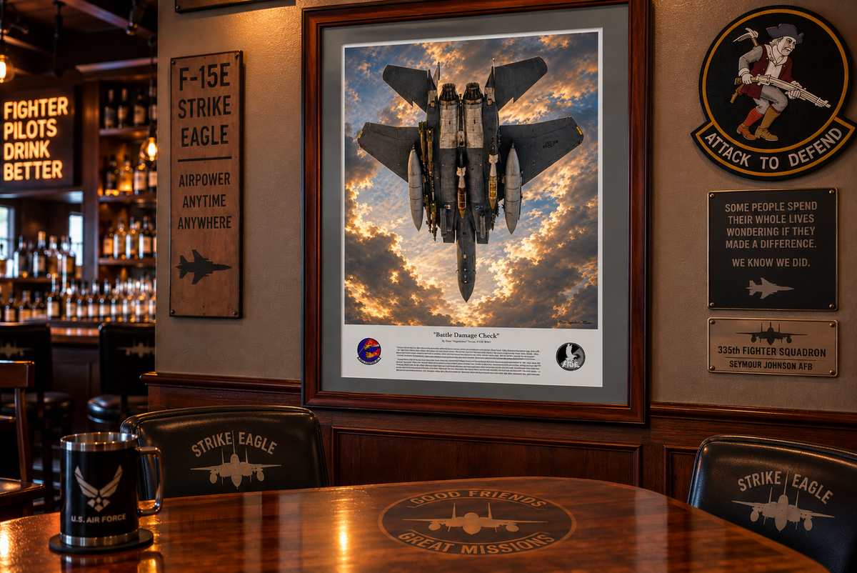 "Battle Damage Check" F15E Strike Eagle Aviation Art Print | USAF Fighter Jet Wall Art | Military Aviation Artwork | Air Force Pilot & Veteran Gift
