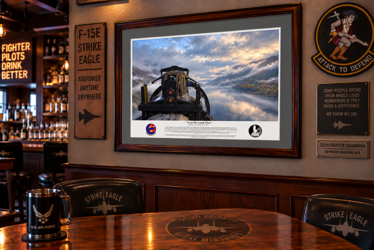 F-15E Strike Eagle Aviation Art Print, Low Fly Loch Ness, USAF Fighter Jet Wall Art, Fighter Pilot Gift