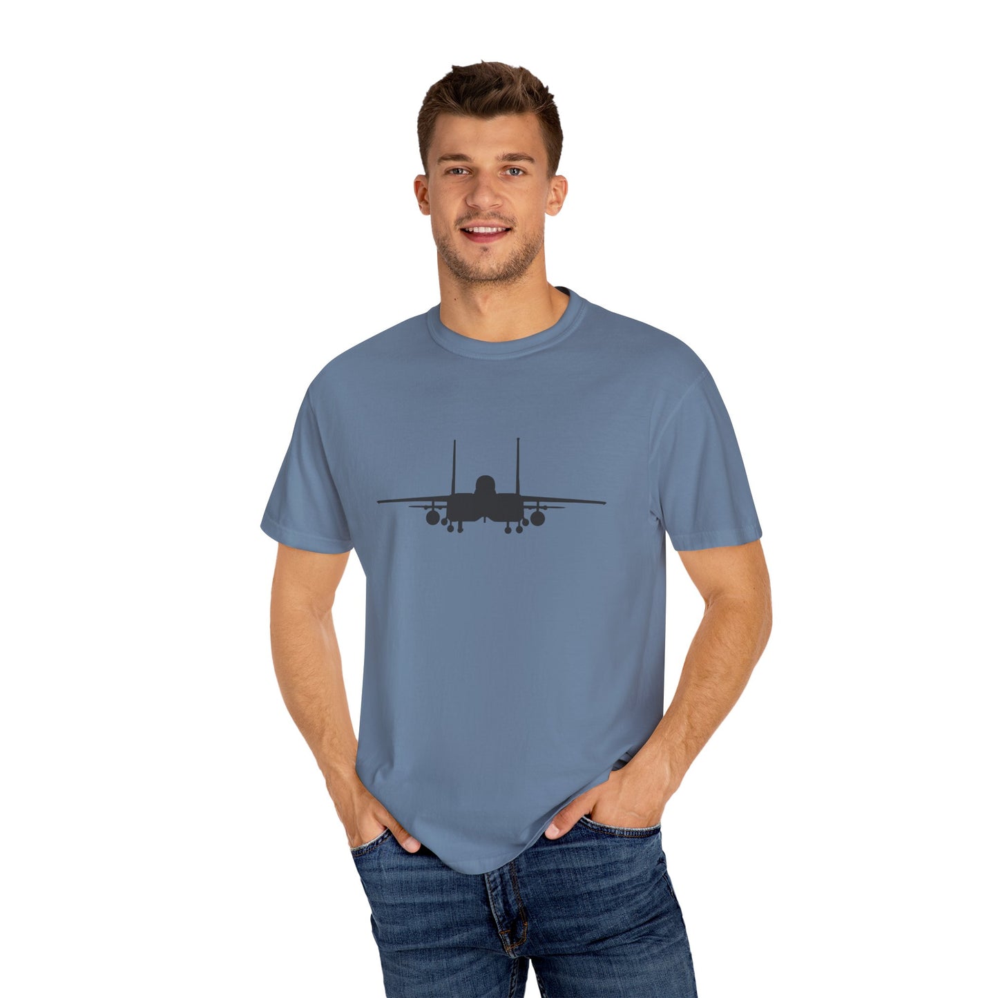 F-15E Front Silhouette Comfort Colors Unisex T-Shirt with Airplane Design, Casual Wear, Gift for Pilots, Aviation Lovers, Travel Enthusiasts, Plane Spotting