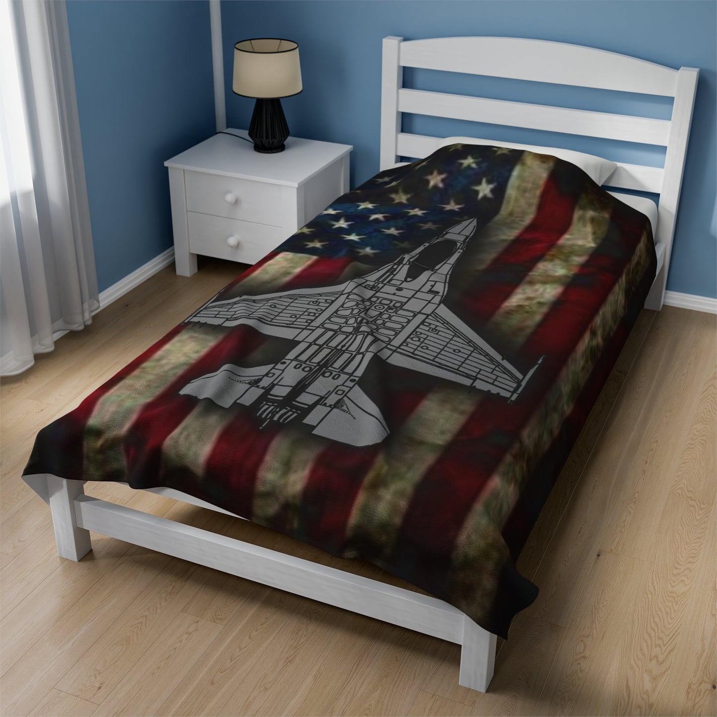 F-16 Old Glory Velveteen Plush Blanket, 3 Sizes