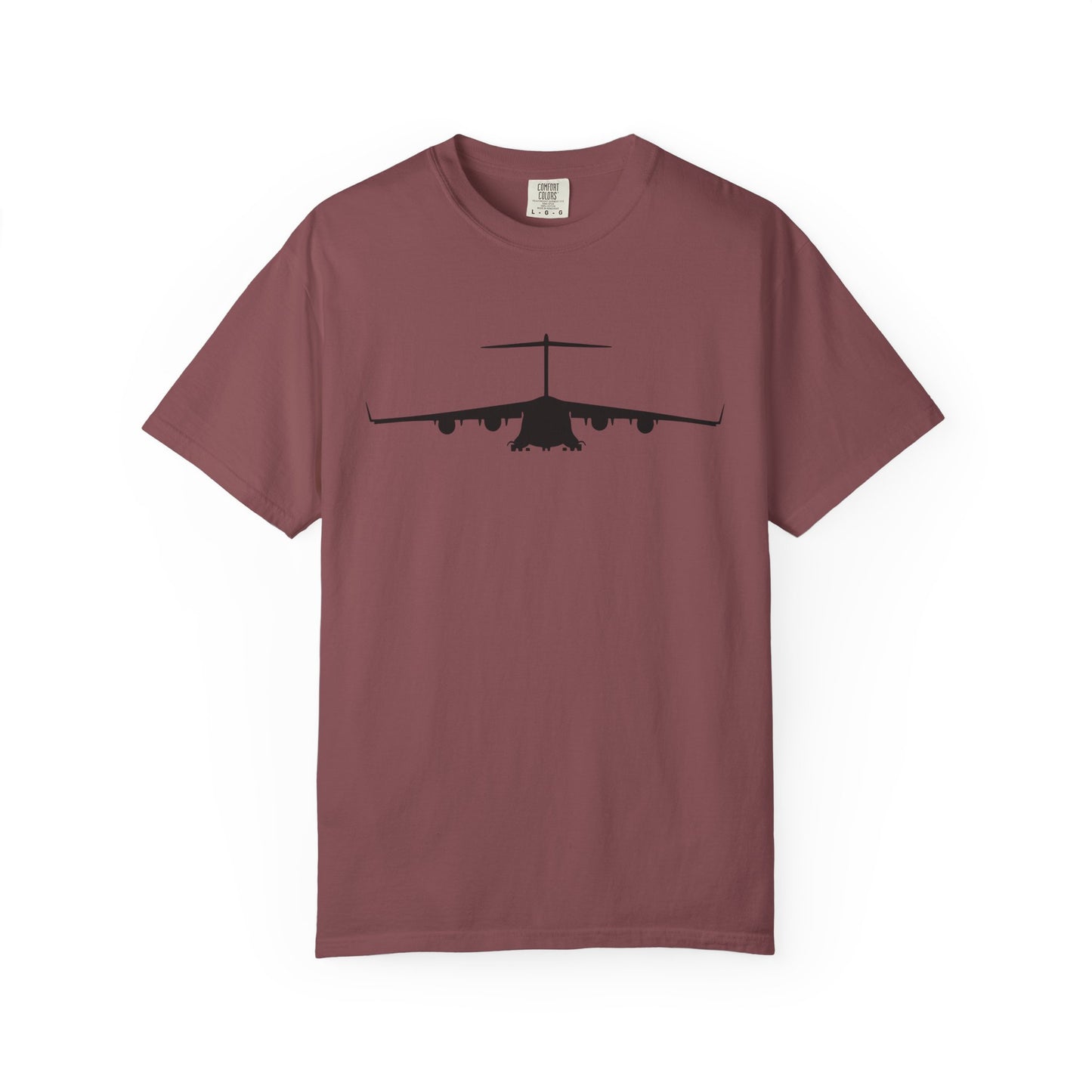 C-17 Front Silhouette Comfort Colors Unisex T-Shirt with Airplane Design, Casual Wear, Gift for Pilots, Aviation Lovers, Travel Enthusiasts, Plane Spotting