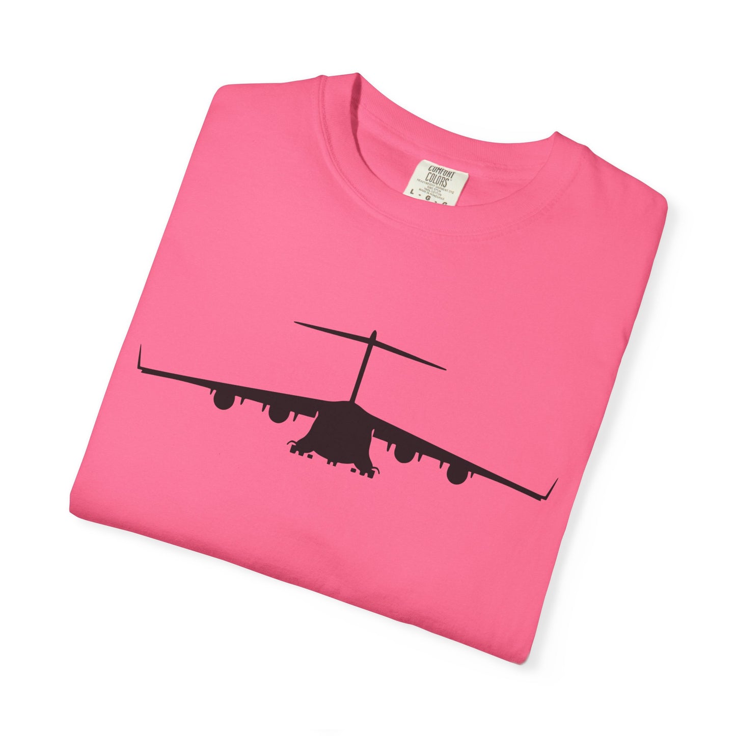 C-17 Front Silhouette Comfort Colors Unisex T-Shirt with Airplane Design, Casual Wear, Gift for Pilots, Aviation Lovers, Travel Enthusiasts, Plane Spotting