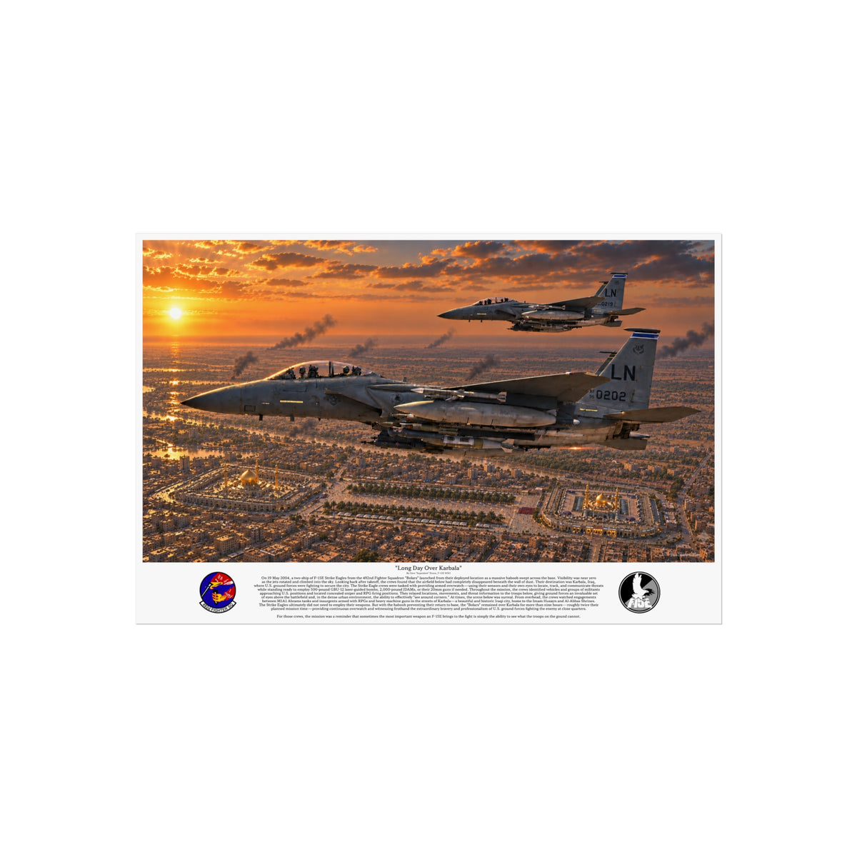 "Long Day Over Karbala" F-15E Strike Eagle Aviation Art Print | USAF Fighter Jet Wall Art | Military Aviation Artwork | Air Force Pilot & Veteran Gift