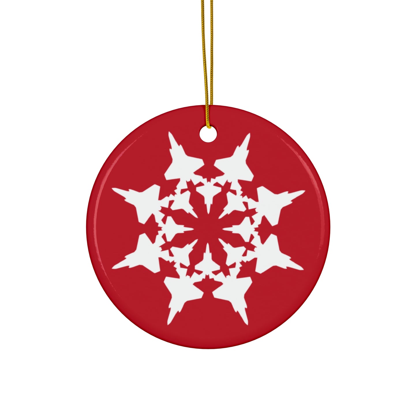 F-35A Snowflake Ceramic Ornament, 2.76", Red