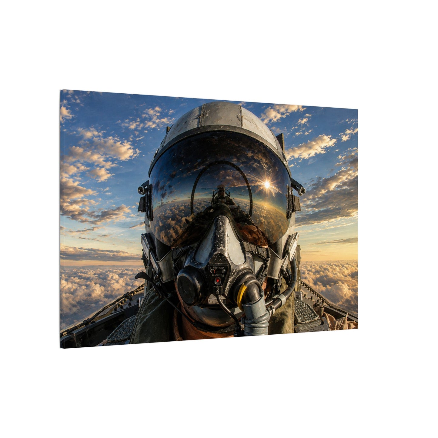 Fighter Pilot Helmet Aerial Canvas — Matte Stretched Aviation Wall Art