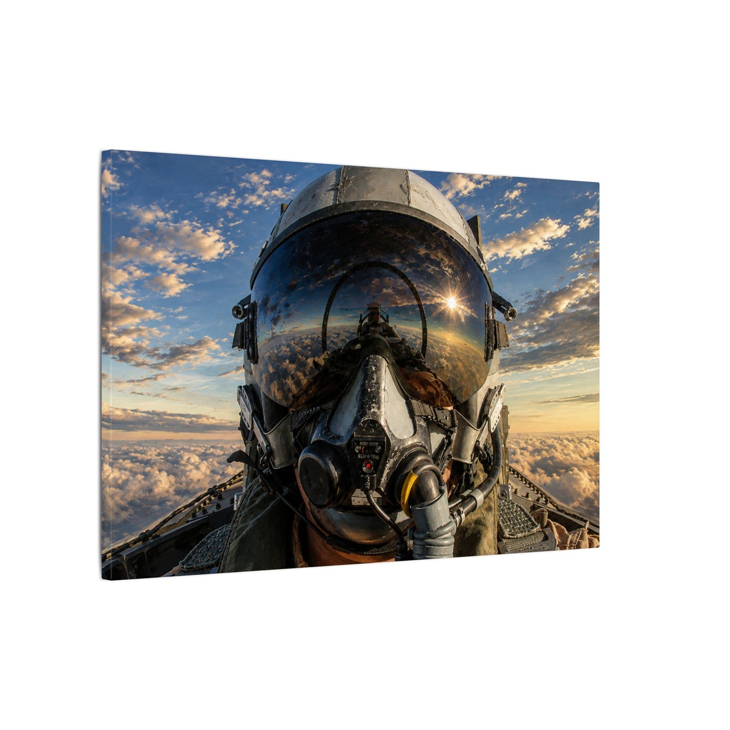 Fighter Pilot Helmet Aerial Canvas — Matte Stretched Aviation Wall Art