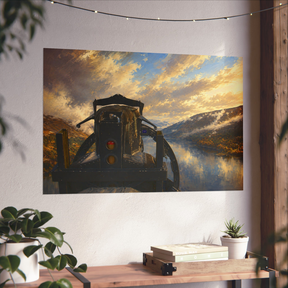 Fighter Jet Low Level over Loch Ness Sunrise Fine Art Poster — Military Aircraft Wall Art