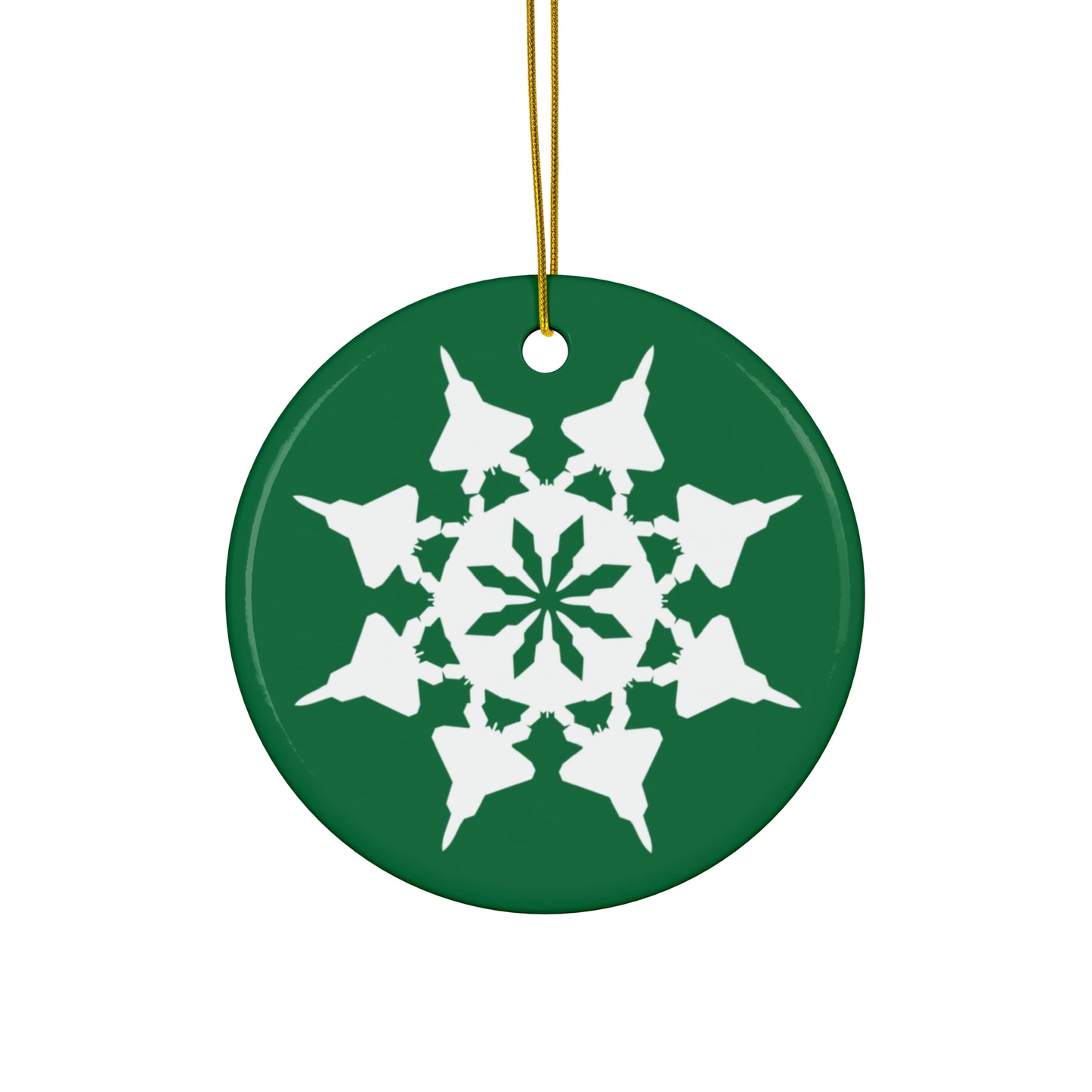 F-22A Snowflake Ceramic Ornament, 2.76", Green