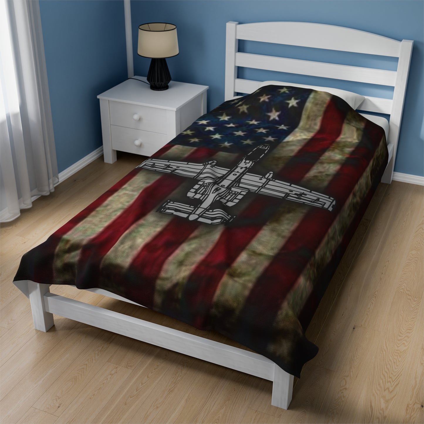 A-10 Old Glory Velveteen Plush Blanket, 3 Sizes