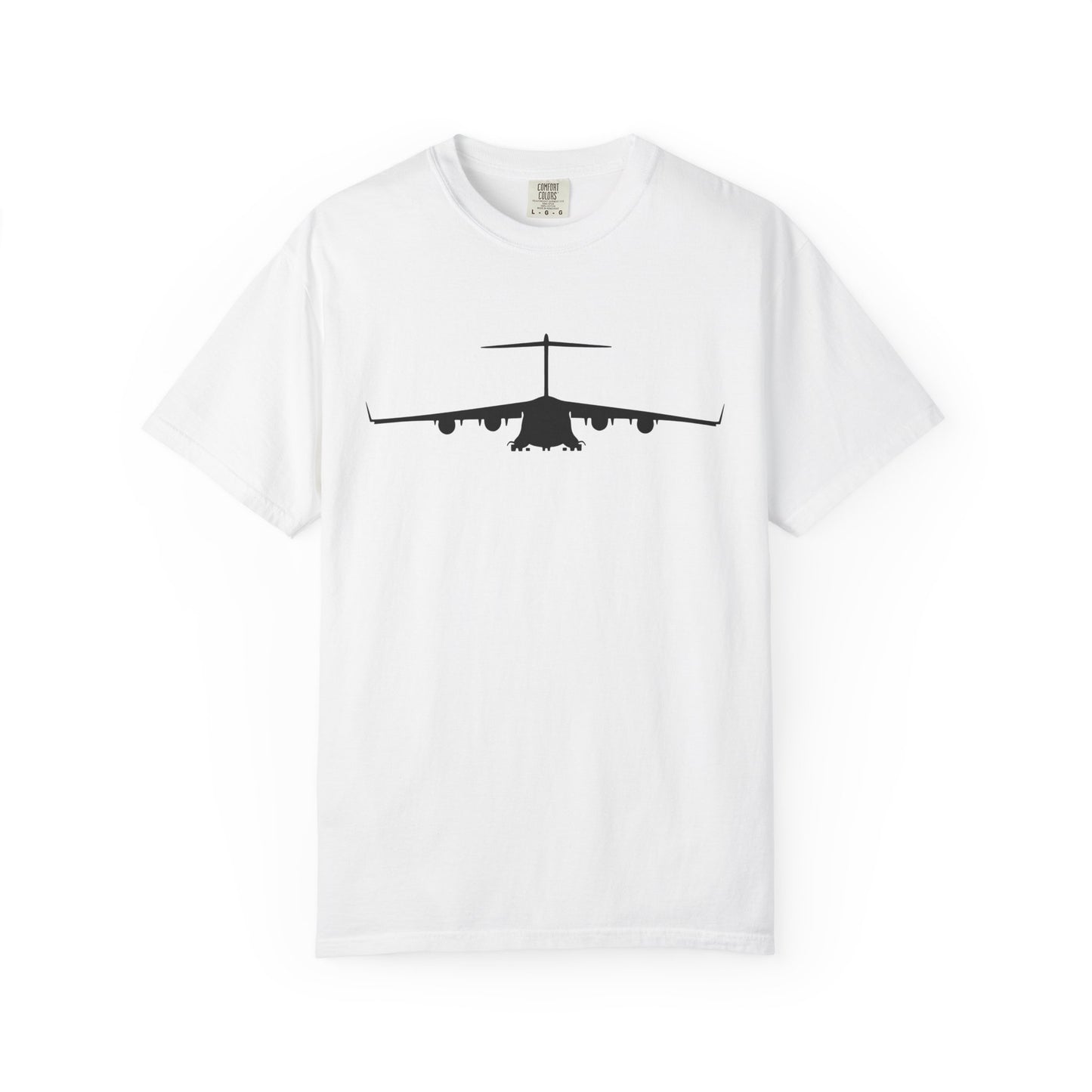 C-17 Front Silhouette Comfort Colors Unisex T-Shirt with Airplane Design, Casual Wear, Gift for Pilots, Aviation Lovers, Travel Enthusiasts, Plane Spotting