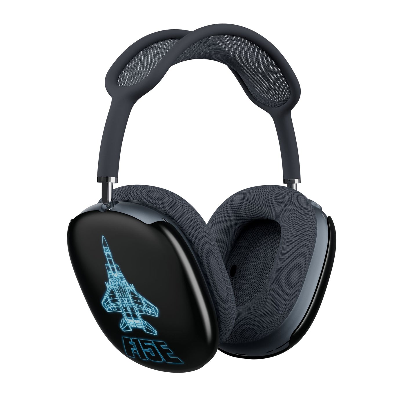 AirPods Max Case — F-15E Blue Neon Fighter Jet Blueprint Design