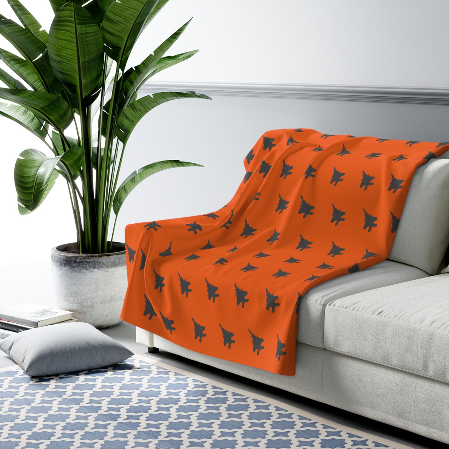 F-15E Pattern Sherpa Fleece Blanket, Orange